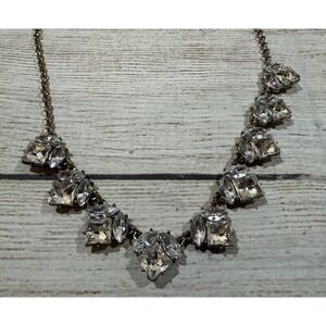The Loft Chunky Clear Crystals Rhinestones Statement Silver Necklace Gorgeous